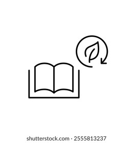 Open book and leaf in recycling arrow. Environment conservation and ecology reading and studies. Pixel perfect vector icon