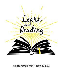 Open book learn and read poster on white backgound, vector illustration