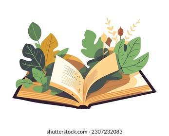 open book and leaves nature icon isolated