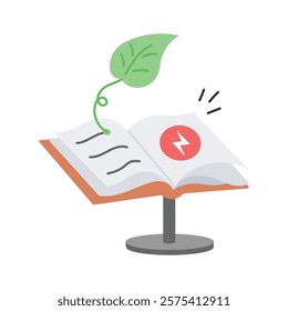 Open book with leaves, symbolizing environmental education vector design