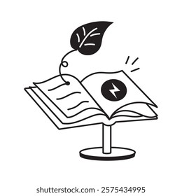 Open book with leaves, symbolizing environmental education vector design