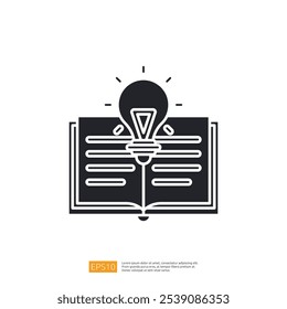 Ein offenes Buch mit einer Glühbirne oben, die Wissen und Ideen symbolisiert.