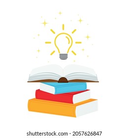 libro abierto con concepto de bombilla, puede utilizarse para, página de inicio, plantilla, ui, aplicación móvil, afiche, banner, flyer.vector ilustración.