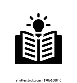 Open book with light bulb icon symbol of knowledge isolated on white.