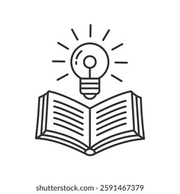 Open book with light bulb icon isolated creative idea vector illustration on white background.