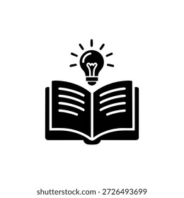 Libro abierto con el icono de la bombilla Ilustración vectorial en blanco y negro símbolo del conocimiento que aprende inspiración y educación