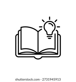 Libro abierto con una bombilla en la parte superior que simboliza la idea o la inspiración para aprender el concepto de educación