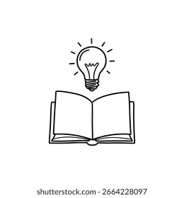 Open book with lightbulb above symbolizing ideas and creative learning