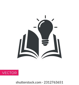 libro abierto con bombilla, concepto nuevo conocimiento, comprensión de sabiduría en estudio, idea creativa - vector de ícono