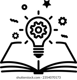 open book with lightbulb, concept new knowledge, understanding wisdom in study, creative idea icon vector