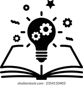 open book with lightbulb, concept new knowledge, understanding wisdom in study, creative idea icon gear vector illustration