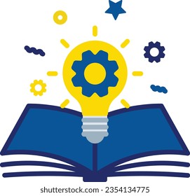 open book with lightbulb, concept new knowledge, understanding wisdom in study, creative idea flat icon vector illustration