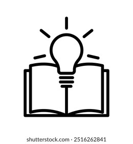 open book with lightbulb, concept new knowledge, creative idea color editable