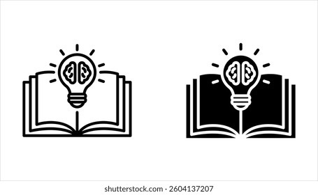 open book with lightbulb, concept new knowledge, creative idea, vector illustration on white background.