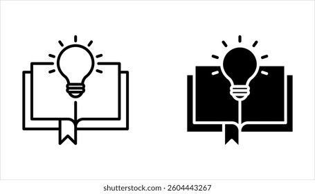 open book with lightbulb, concept new knowledge, creative idea, vector illustration on white background.