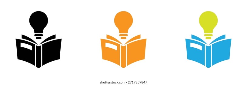 open book with lightbulb, concept new knowledge, creative idea. Colorful lightbulb and book icons for creative inspiration. vector illustration on white background. 
