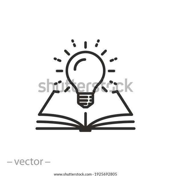 open book with\
lightbulb, concept new knowledge, understanding wisdom in study,\
creative idea, thin line symbol on white background - editable\
stroke vector\
illustration