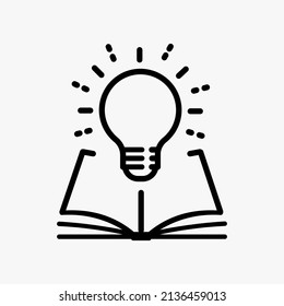 Open Book With Lightbulb Icon On White Background. Concept New Knowledge. Flat Style. Open Book And Light Bulb Appears Above Symbol.