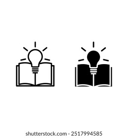 open book with lightbulb icon set, concept new knowledge, creative idea color editable