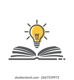 Abra livro com lâmpada, ícone, vetor, sinal.
