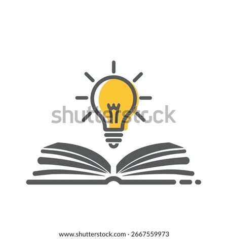 Open book with lightbulb, icon, vector, sign.