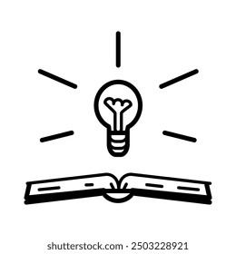 Open book with lightbulb idea concept vector icon isolated on white background