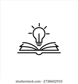 Open Book with Lightbulb Line Icon. Education Knowledge Symbol, Smart Study Concept Outline Icon of Book with Shining Lightbulb