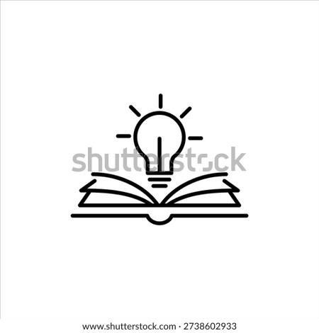 Open Book with Lightbulb Line Icon. Education Knowledge Symbol, Smart Study Concept Outline Icon of Book with Shining Lightbulb