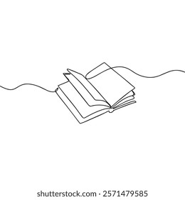 Open book line art drawing illustration. Opened book continous line drawing minimalism. Vector illustration.