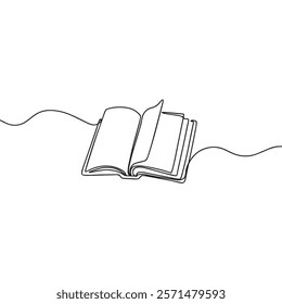 Open book line art drawing illustration. Opened book continous line drawing minimalism. Vector illustration.
