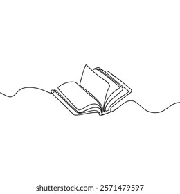 Open book line art drawing illustration. Opened book continous line drawing minimalism. Vector illustration.