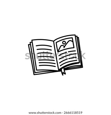 Open Book Line Art Icon – Hand-Drawn Reading, Learning Outline Vector