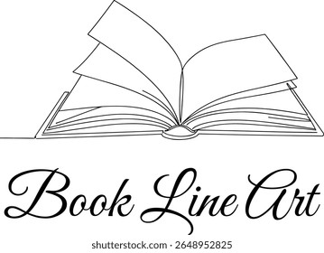 Open Book Line Art Illustration, Reading and Education Outline