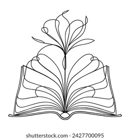 Open book line art vector on white background