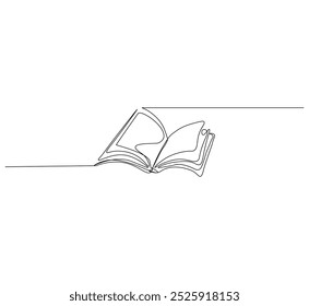 Open book as line drawing on white background. Vector, open book as line drawing on white background. one line art Continuous line.

