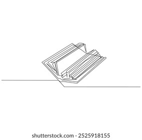 Open book as line drawing on white background. Vector, open book as line drawing on white background. one line art Continuous line.

