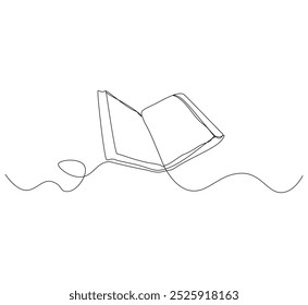 Open book as line drawing on white background. Vector, open book as line drawing on white background. one line art Continuous line.

