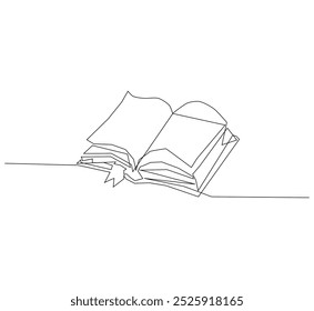 Libro abierto como dibujo de línea sobre fondo blanco. Vector, libro abierto como dibujo de línea sobre fondo blanco. una línea de arte Línea continua.

