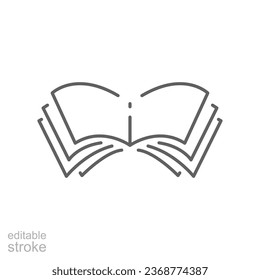 Open book line icon. E-book, cover digital magazine, dictionary, science novel. simple pictogram for bookstore, library logo Editable stroke. vector illustration. Design on white background. EPS 10