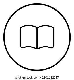 Open book line icon inside circle, black outline, line icons.