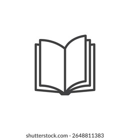 Ícone Abrir linha do Livro. Ícone de vetor de contorno mínimo de um livro de texto aberto com páginas visíveis. Este símbolo de ícone é ideal para ler, estudar e temas de literatura.