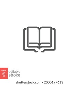 Open book line icon. Read magazine, booklet, encyclopedia. Documents reader logo for web and mobile app. Library or book store. Editable stroke Vector illustration. design on white background. EPS 10