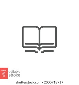 Open book line icon. Read magazine, booklet, encyclopedia symbol. Document reader logo for web, app. Library or book store sign. Editable stroke Vector illustration design on white background EPS 10