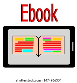 open book with line on tablet screen isolate on white background