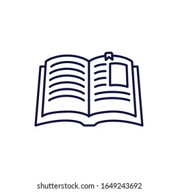 diseño de icono de línea de libro abierto, literatura educativa lectura biblioteca escuela de información universitaria aprendizaje y tema de texto Ilustración del vector