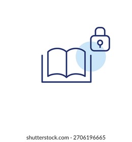 Abra livro e feche. Acesso seguro à biblioteca eletrônica, dados pessoais privados. Pixel perfeito, ícone de vetor de traçado editável