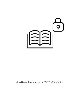 Abre el libro y cierra. Acceso seguro a la Biblioteca, datos personales privados. Icono de Vector de trazo perfecto y editable