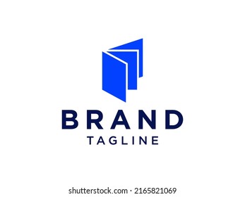 Logo im offenen Buch. Blaue geometrische Formen Buchsymbol einzeln auf weißem Hintergrund. Für Unternehmens- und Bildungslogos geeignet. Flaches Vectorlogo-Design-Vorlagenelement.