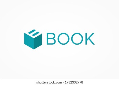 Open Book Logo. Blue Hexagonal Shape with Letter B Negative Space inside. Usable for Education, Business and Building Logos. Flat Vector Logo Design Template Element.