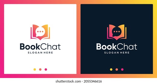 Open book logo design inspiration with chat design logo. Premium Vector